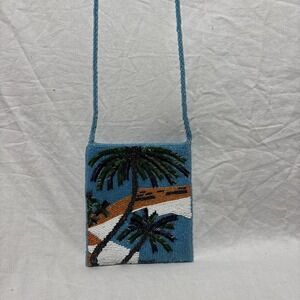 Beaded Cross Body Palm Tree/beach crossbody  purse Euc
